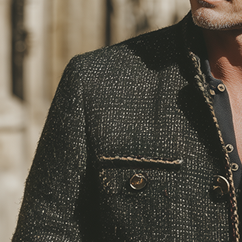 Men's Stylish Winter Jacket With Herringbone Pattern And Ribbed Collar MTA1803I3P