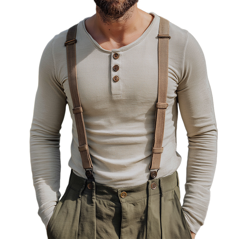 Men's Vintage Casual Knit Henley Long Sleeve T-Shirt MTA3131G1TO