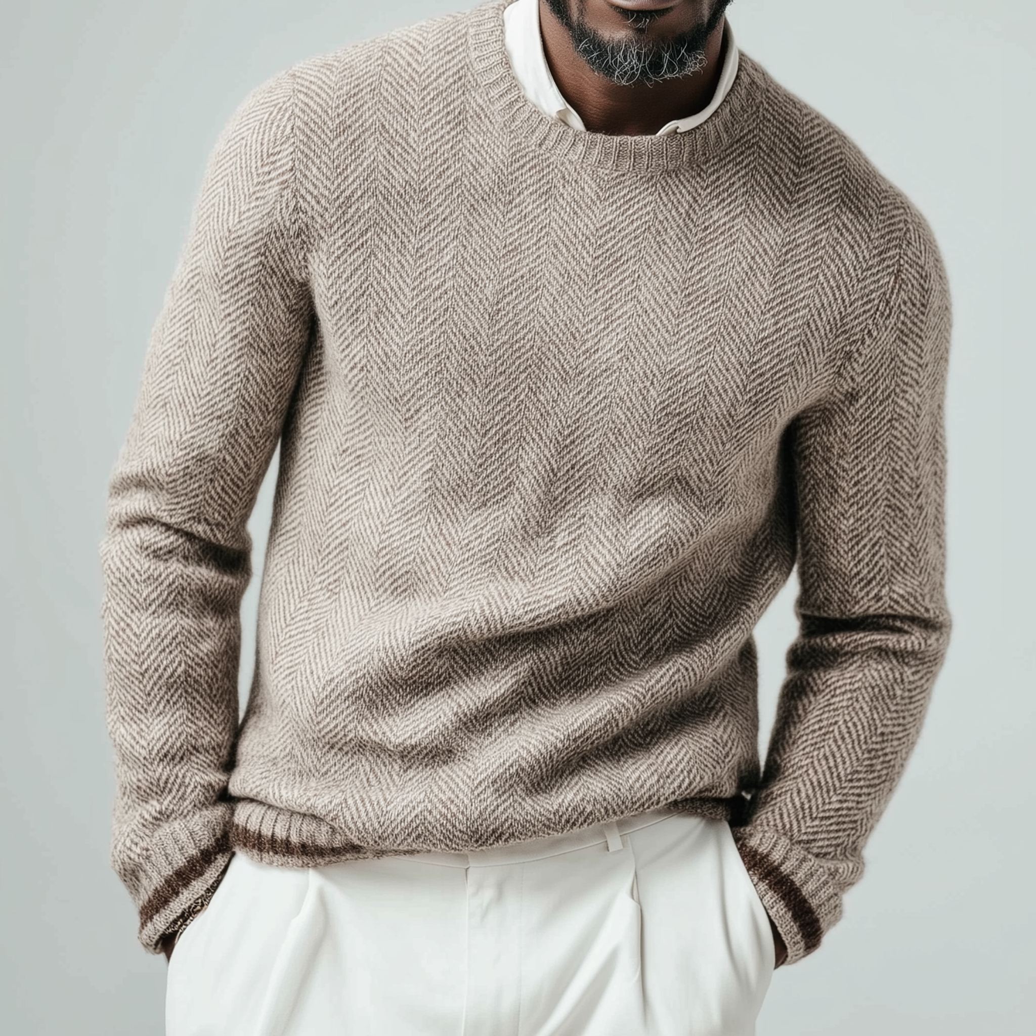 Men's Classic Casual Crew Neck Herringbone Knit Sweater MTA1369J0K
