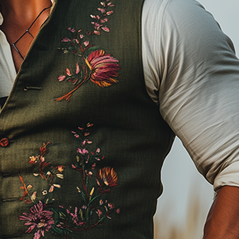 Men's Summer Fashion Embroidered Slub Linen Sleeveless Vest MTA3035F9P