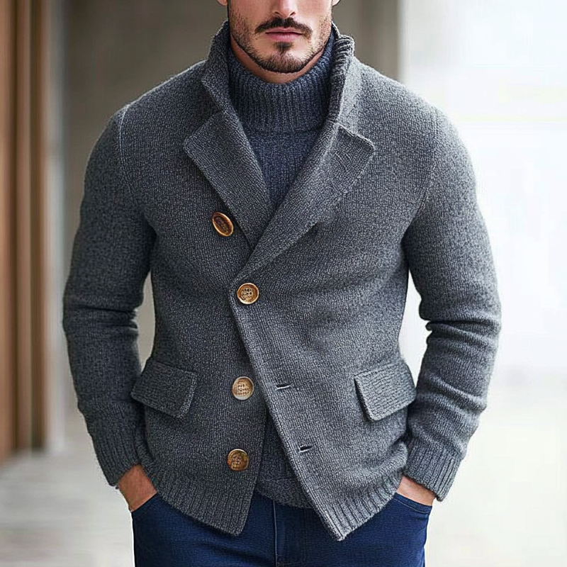 Men's Solid Color Casual Knitted Lapel Cardigan MTA0116I6X