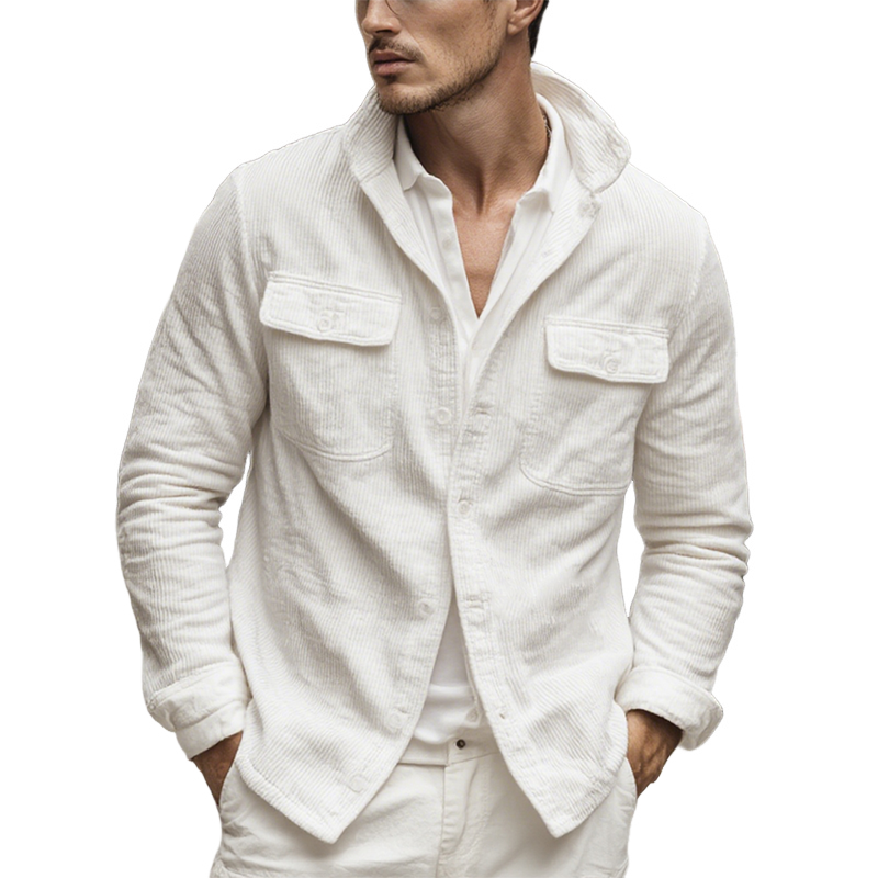 Men's Vintage Corduroy Lapel Long Sleeve Shirt MTA0761H6X
