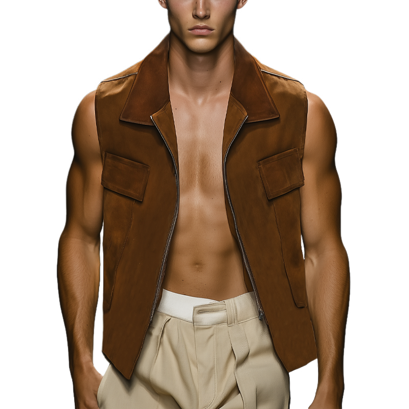 Men's Classic Suede Zip-Up Lapel Vest MTA1665F3U