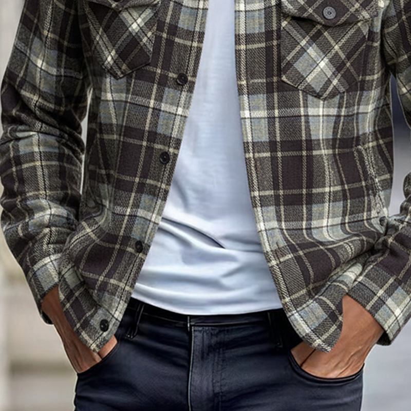 Men's Retro Flannel Plaid Collared Shirt Jacket MTA0163K4X