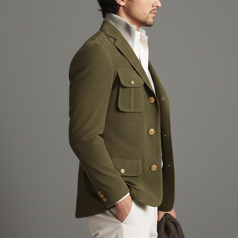 Men's Business Army Green Two-button Suede Jacket MTA1036J6U