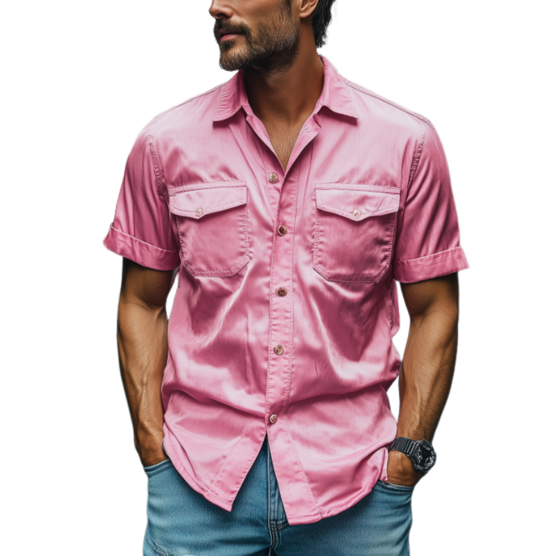 Men's Fashion Spring Summer Casual Satin Short Sleeve Shirt 74559450K