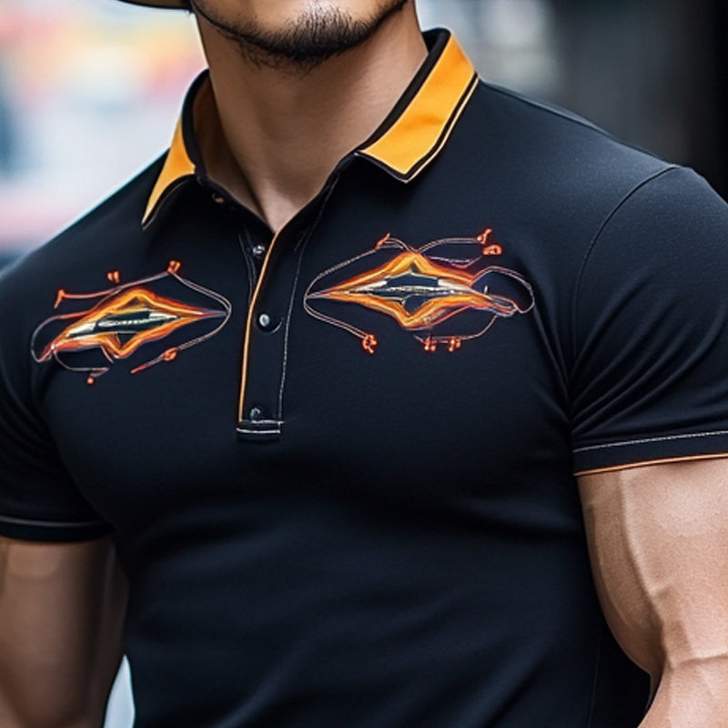 Men's Western Style Printed Short Sleeve Polo Shirt MTA2927D6X