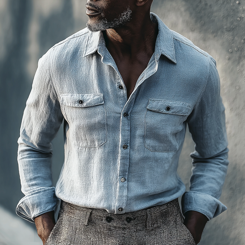 Men's Solid Color Lapel Chest Pocket Shirt MTA0424I0Z