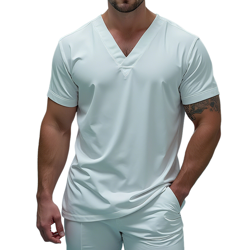 Men's Vintage Casual Cotton V-Neck Short Sleeve T-Shirt MTA2408G2TO