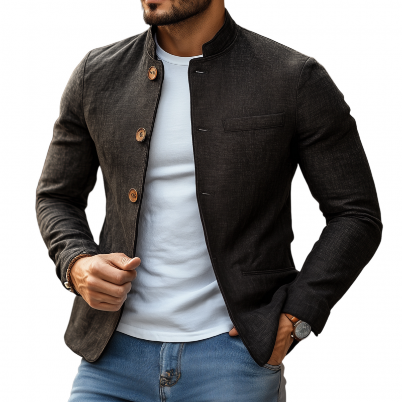 Men's Casual Solid Color Cotton Blend Stand Collar Single Breasted Slim Short Blazer MTA1718G4M