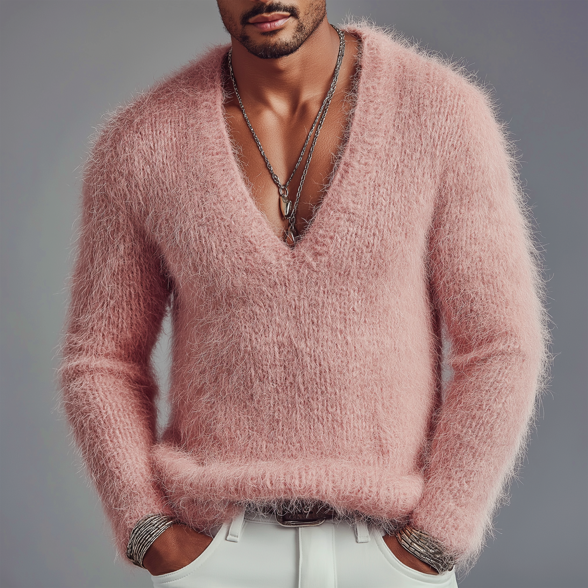 Men's Retro Casual Knitted V-Neck Sweater MTA0340K1TO