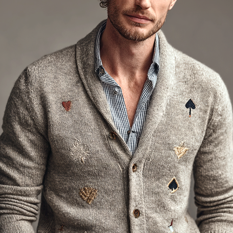 Men's Fashion Embroidery Shawl Collar Single Breasted Knit Cardigan MTA1163I8Z