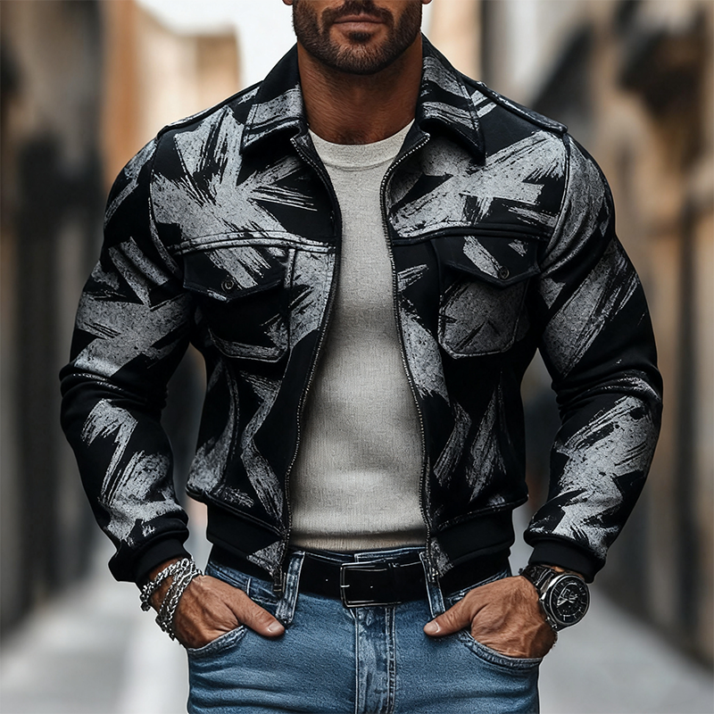 Men's Lapel Multi-pocket Printed Jacket MTA2239J0X