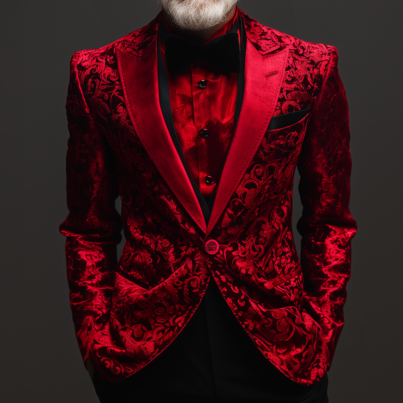 Men's Retro Casual Velvet Print Court Style Blazer MTA0446K6TO