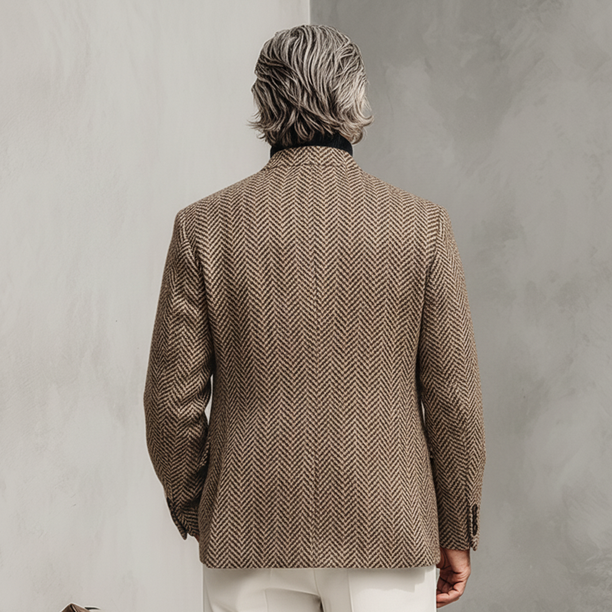 Men's Classic Casual Stand-up Collar Faux Herringbone Wool Jacket MTA0577K7K