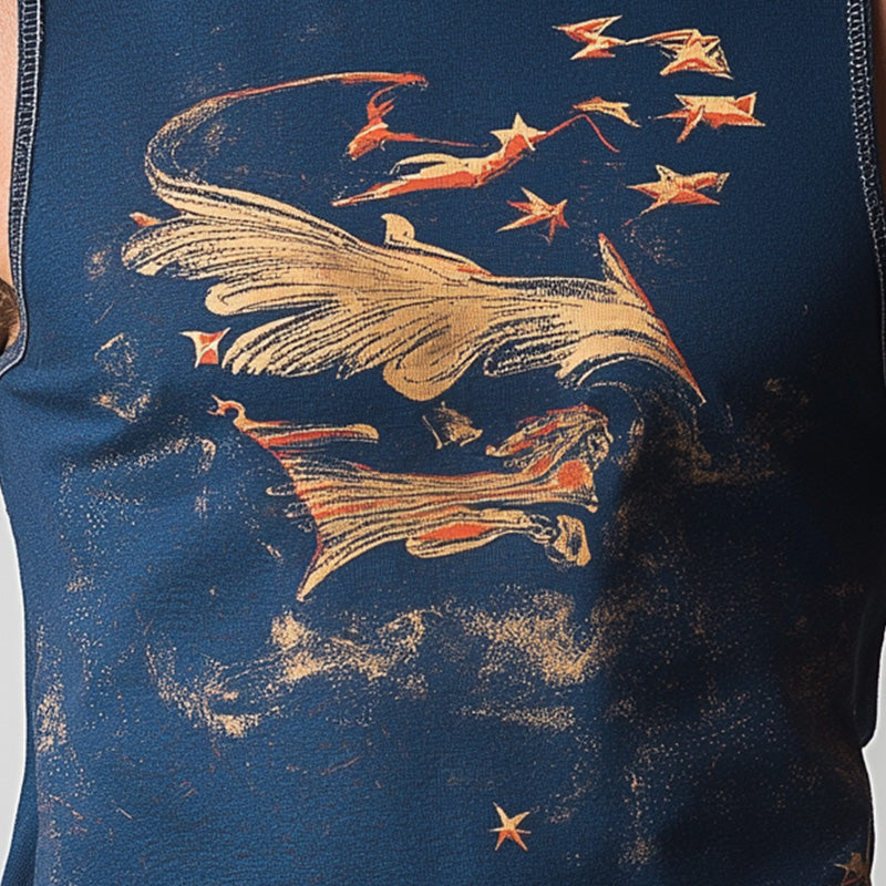 Men's Summer Western Denim Printed Cotton Blended Tank Top MTA2999D1P