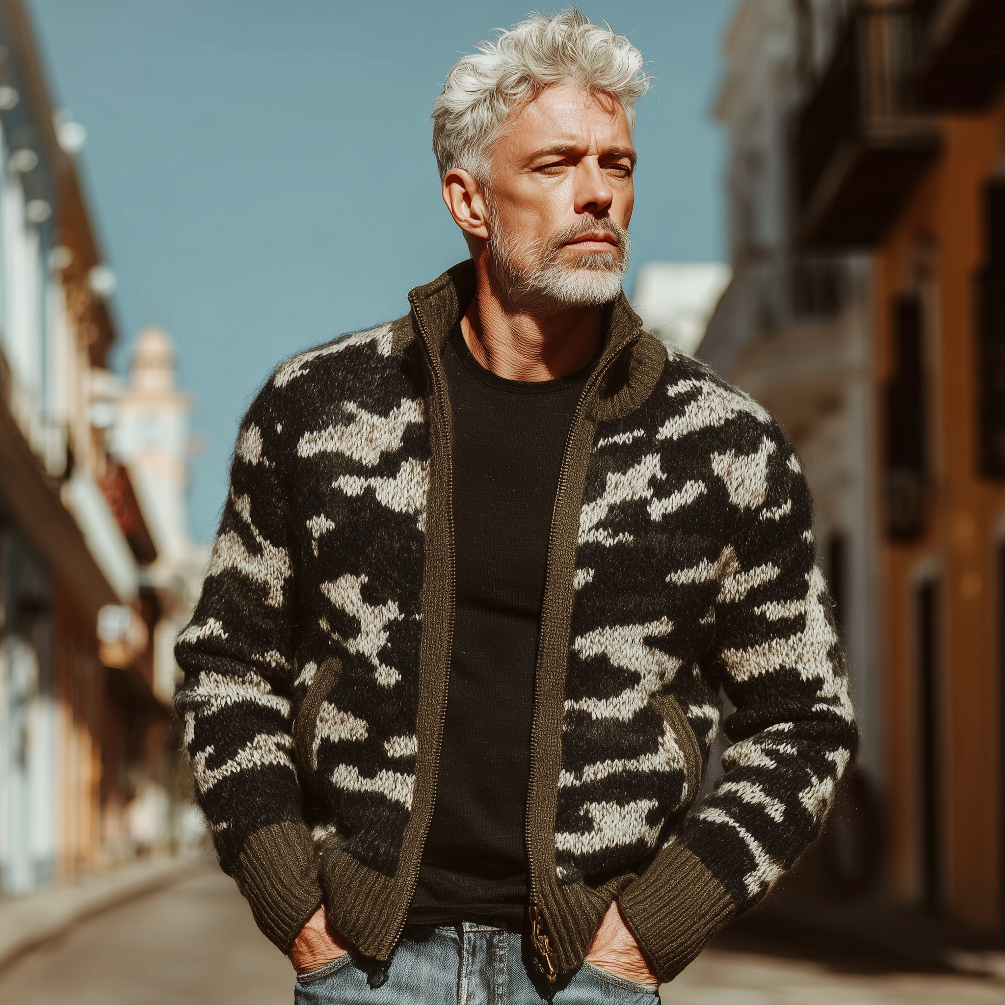 Men's Autumn And Winter Fashion Camouflage Knitted Zipper Sweater Cardigan MTA1393I7P