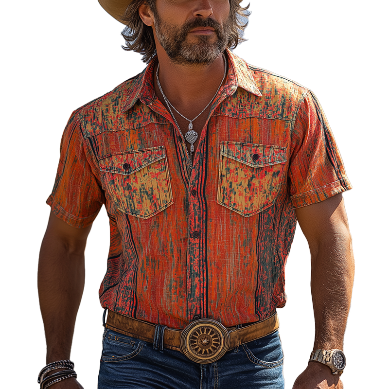 Men's Distressed Printed Polyester Blend Short-Sleeved Shirt MTA2943G3P