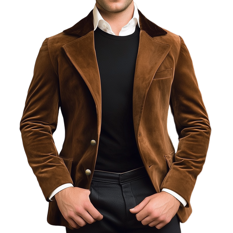 Men's Vintage Suede Two-Button Colorblock Collar Blazer MTA2052H7U
