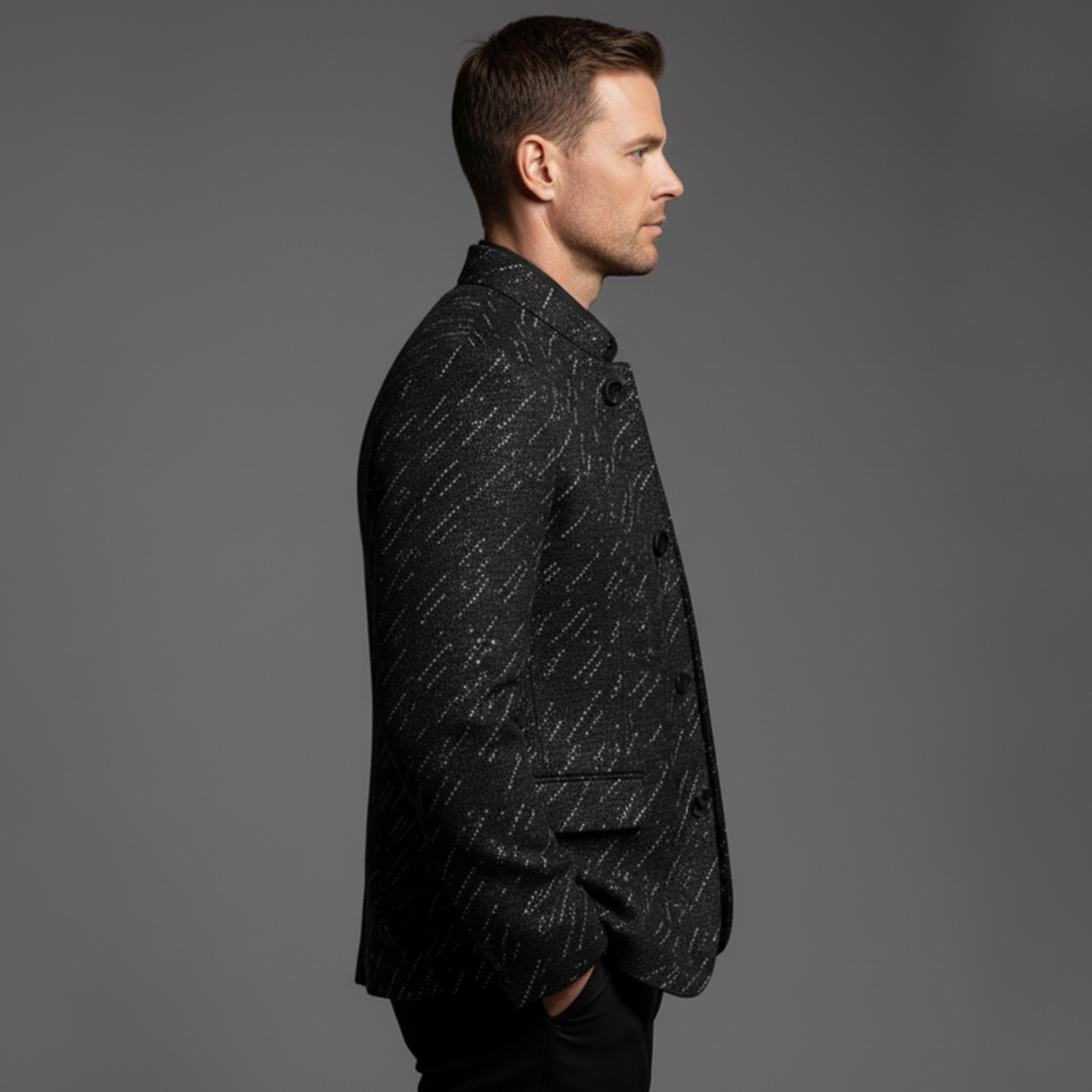 Men's Classic Business Stand Collar Faux Texture Woolen Slim Jacket MTA2947I5K