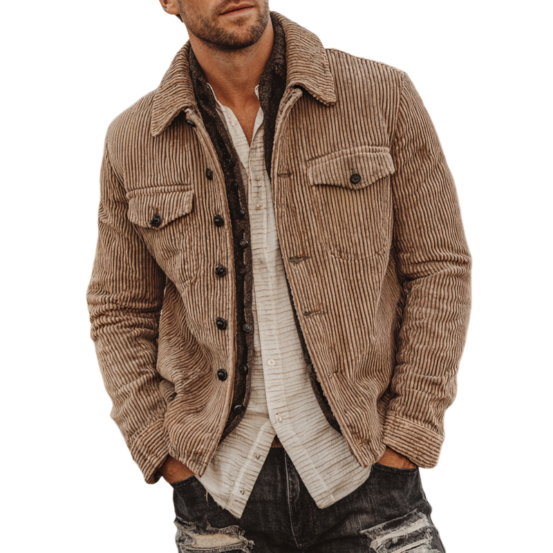 Men's Ribfleecevelvet Lapel Single Breasted Jacket MTA0180I9Z