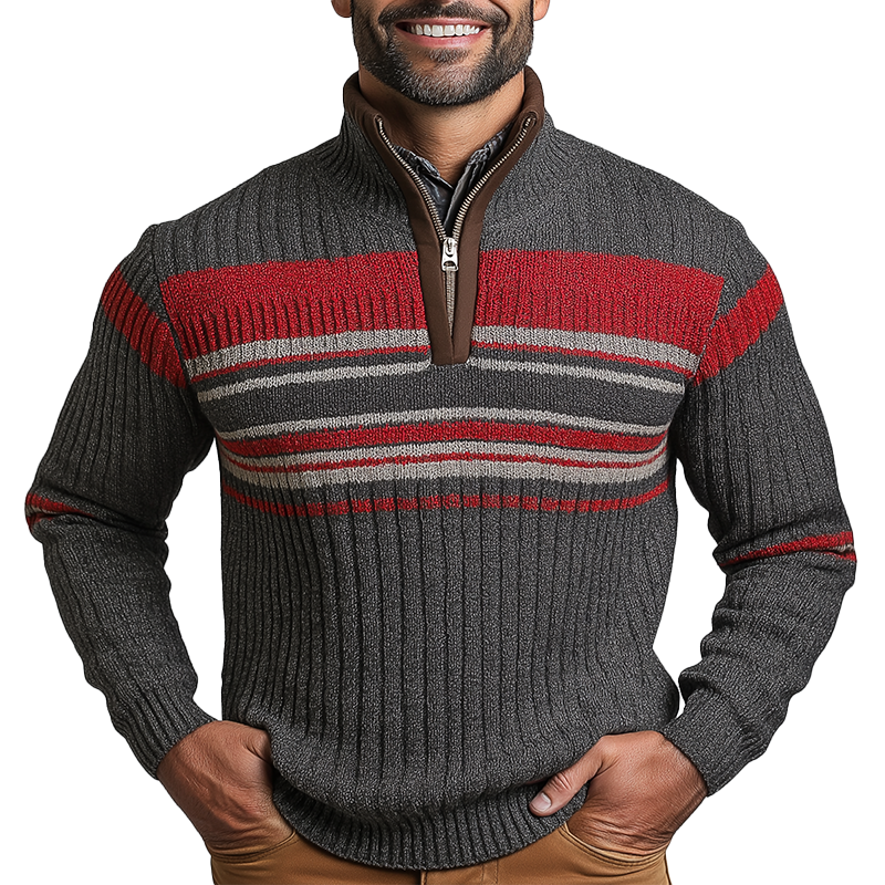 Men's Winter Color-Blocked Cotton Yarn Knit Half-Zip Sweater MTA2411K4P
