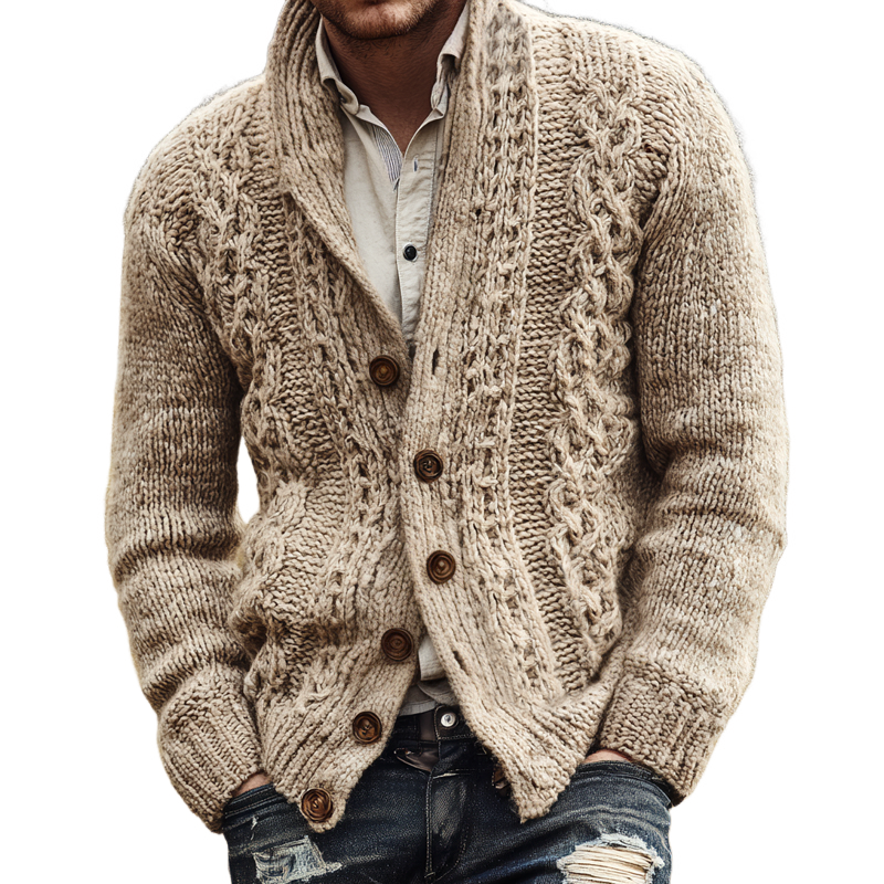 Men's Cable Knit Shawl Collar Single Breasted Cardigan MTA3081H4Z