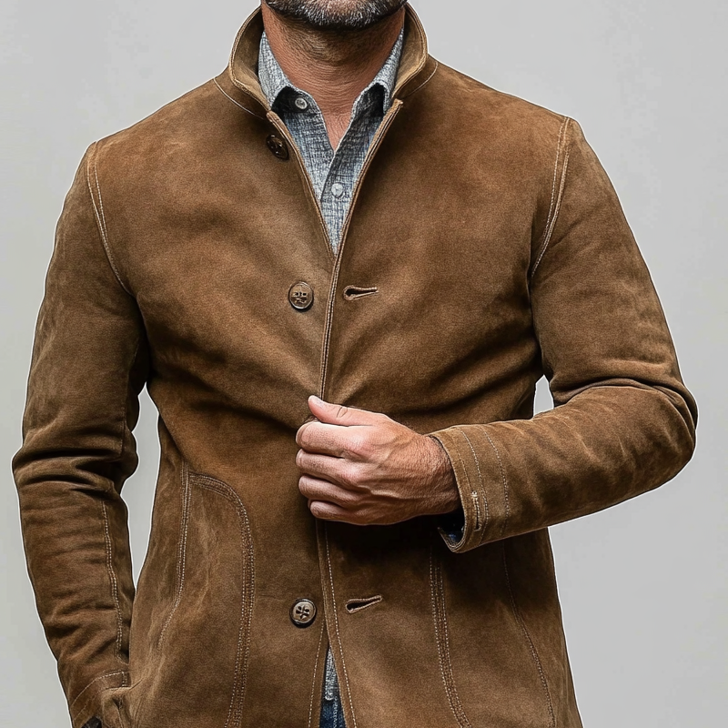 Men's Vintage Faux Suede Solid Lapel Single-Breasted Jacket MTA2316I4X