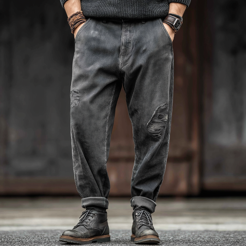 Men's Urban Retro Dark Gray Ripped Distressed Jeans MTA0897K8U