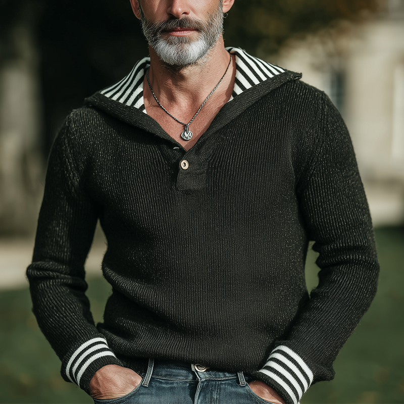 Men's Vintage-style Sailor-collar Striped Cotton Knit Sweater For Winter MTA1818I7P