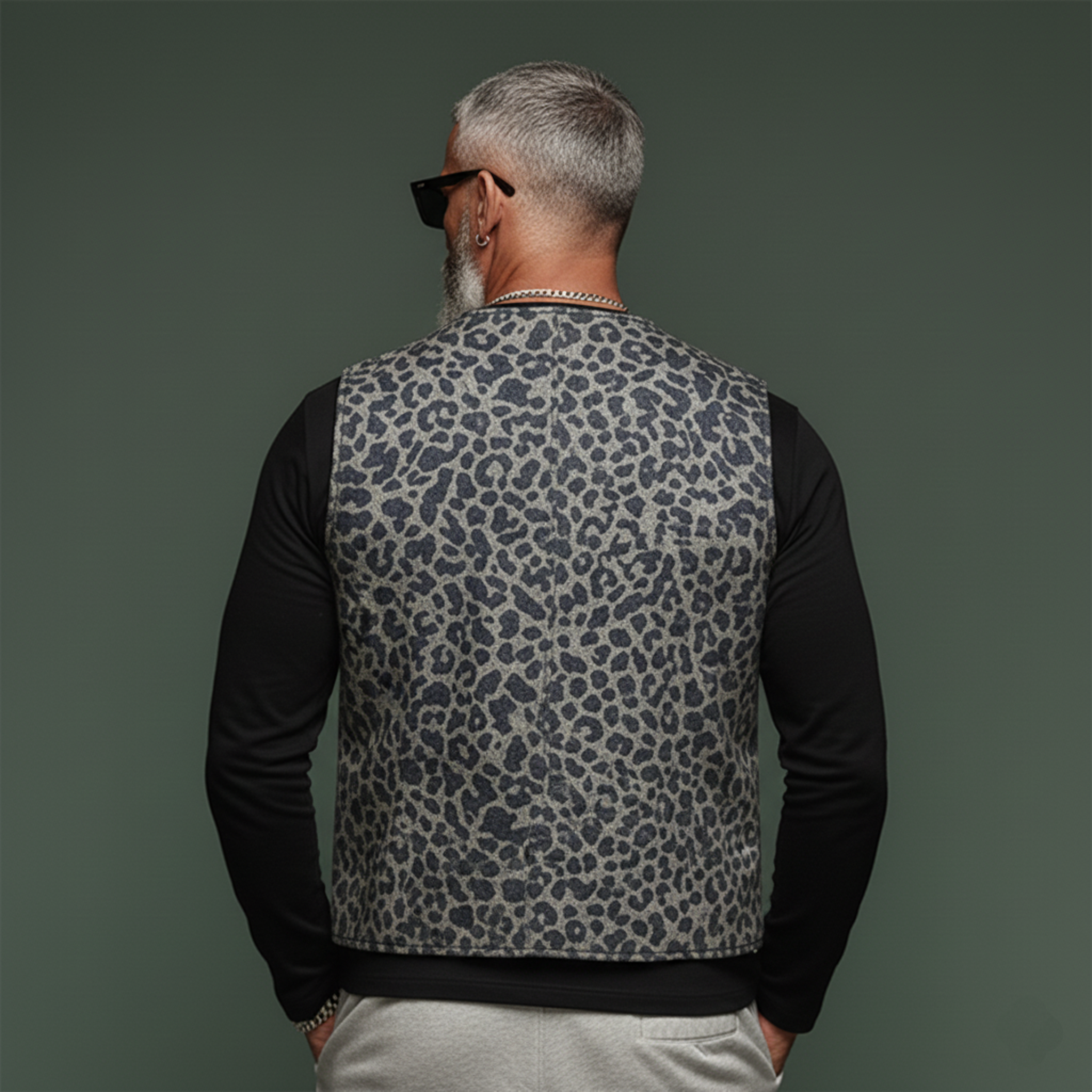 Men's Classic Casual Denim Jacquard Leopard Print Vest MTA1210L5K