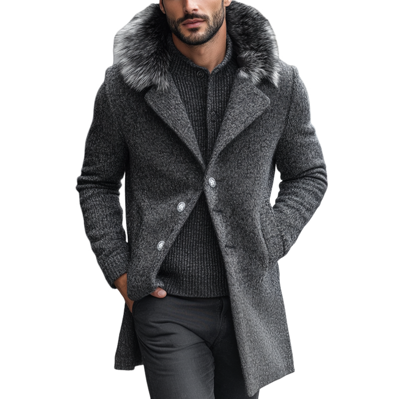 Men's Retro Casual Fur Collar Mid-Length Coat MTA2271I3TO