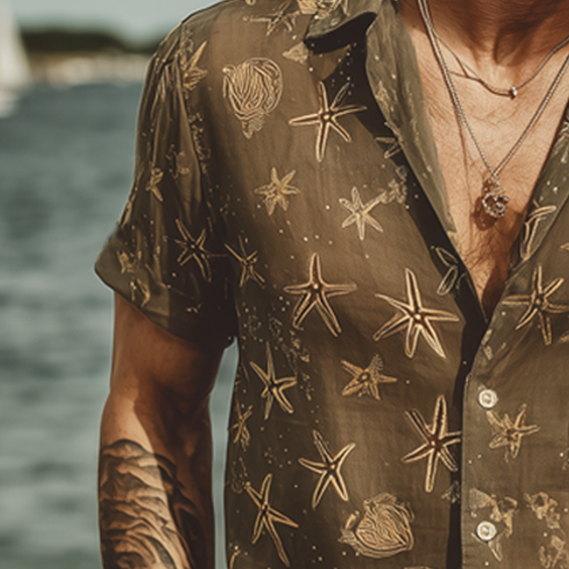 Men's Summer Beach Print Short Sleeve Shirt MTA1823F1U