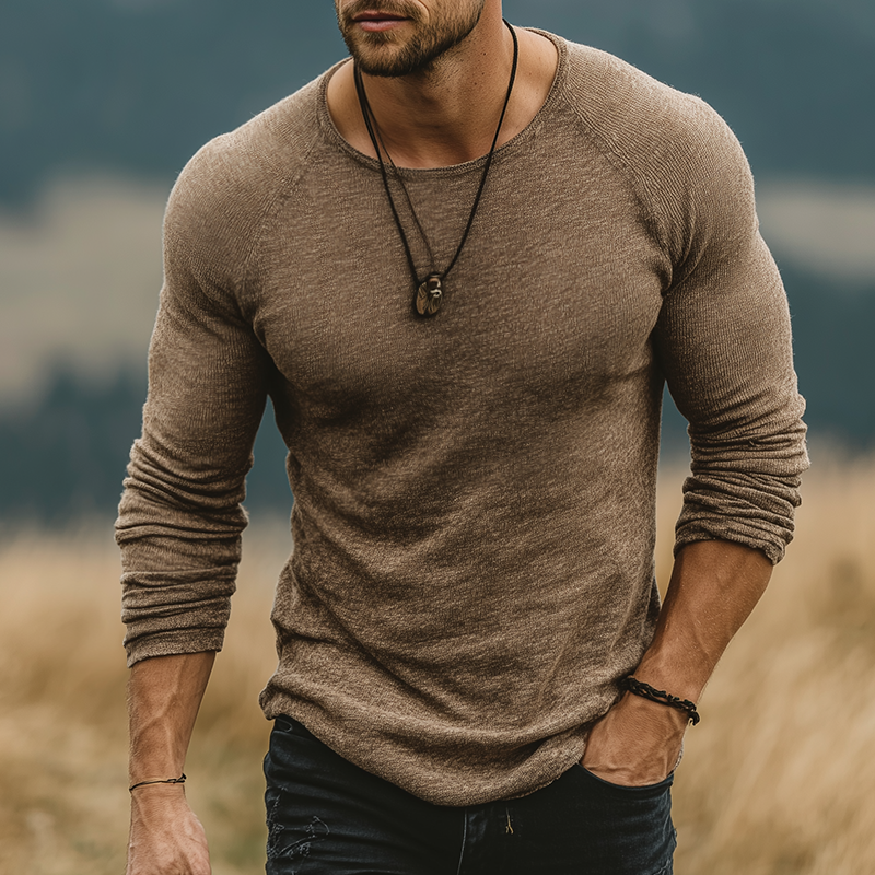 Men's Retro Casual Round Neck Knitted Long Sleeve T-Shirt MTA1784G7TO
