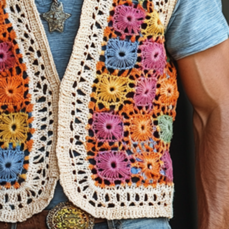Men's Colorful Crochet Buttonless Vest MTA1758F3Y