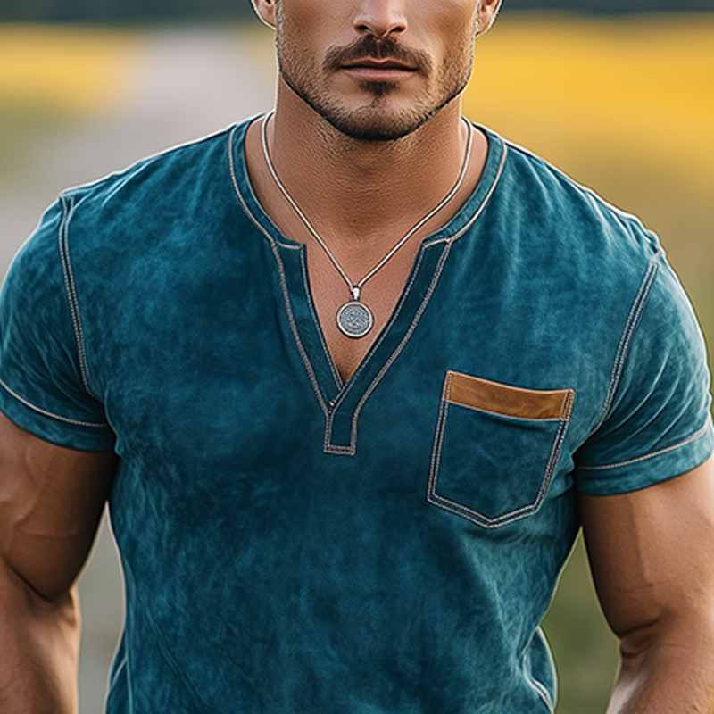 Men's Spring And Summer Casual Thin Suede V-neck Slim Short-sleeved T-shirt MTA0113G9K