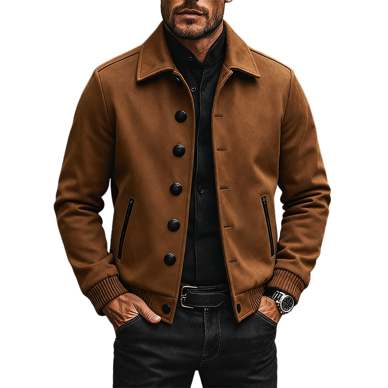 Men's Vintage Solid Lapel Faux Suede Jacket MTA2877J4X