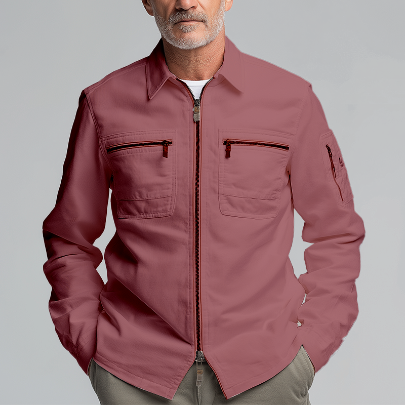 Men's Simple Solid Color Cotton And Linen Work Jacket MTA0762H4P