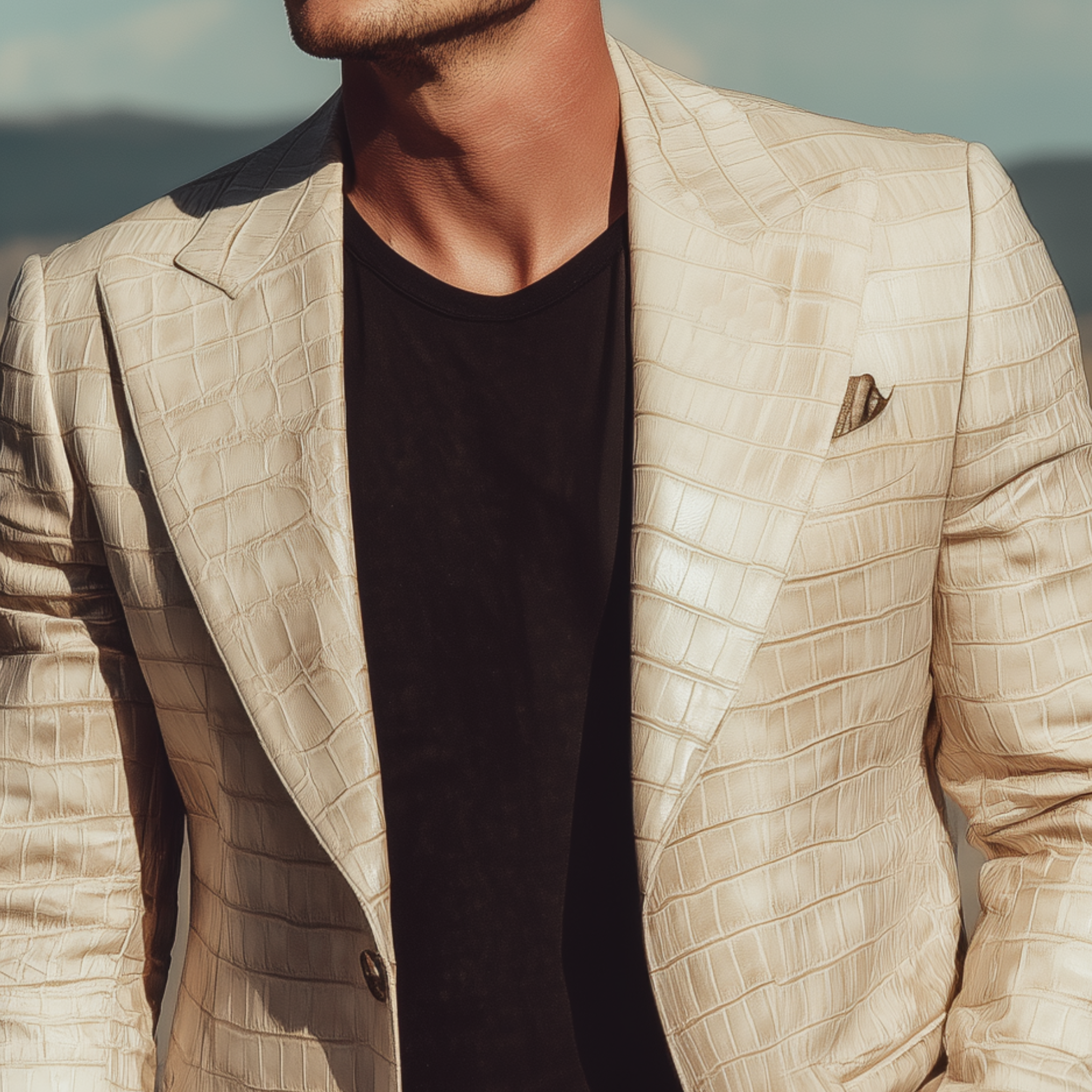 Men's Classic Stylish Textured Leather Slim Fit Single-breasted Blazer MTA0776H5K