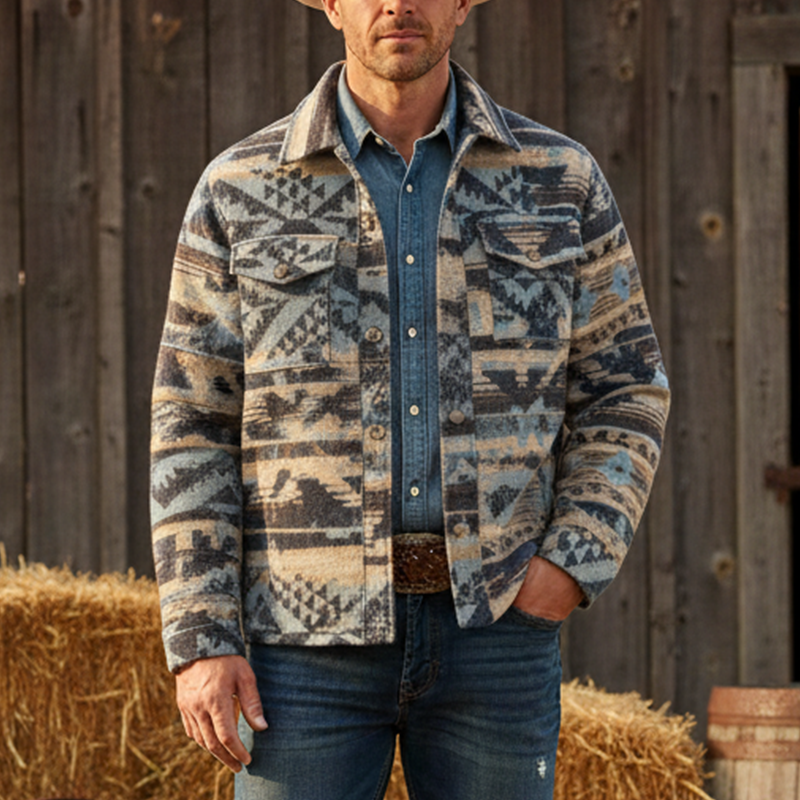 Men's Winter Retro Ethnic Style Woven Faux Wool Jacket MTA1196K4P