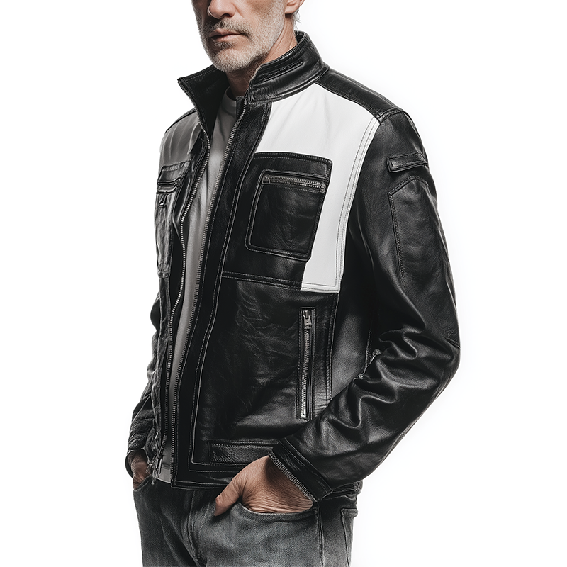 Men's Vintage Paneled Faux Leather Jacket MTA0557H7P