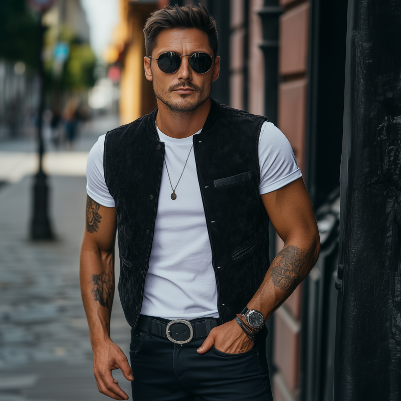 Men's Vintage Elegant Faux Suede Stand Collar Single Breasted Slim Fit Suit Vest MTA2419G8M