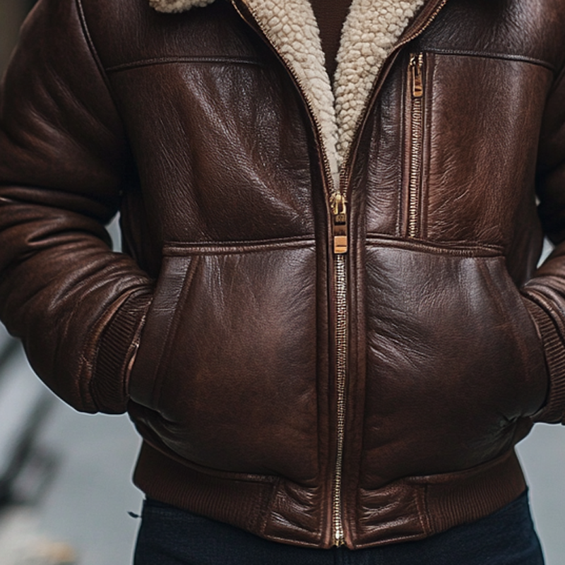 Men's Warm Winter Fleece-Lined PU Leather Jacket MTA1562K3X