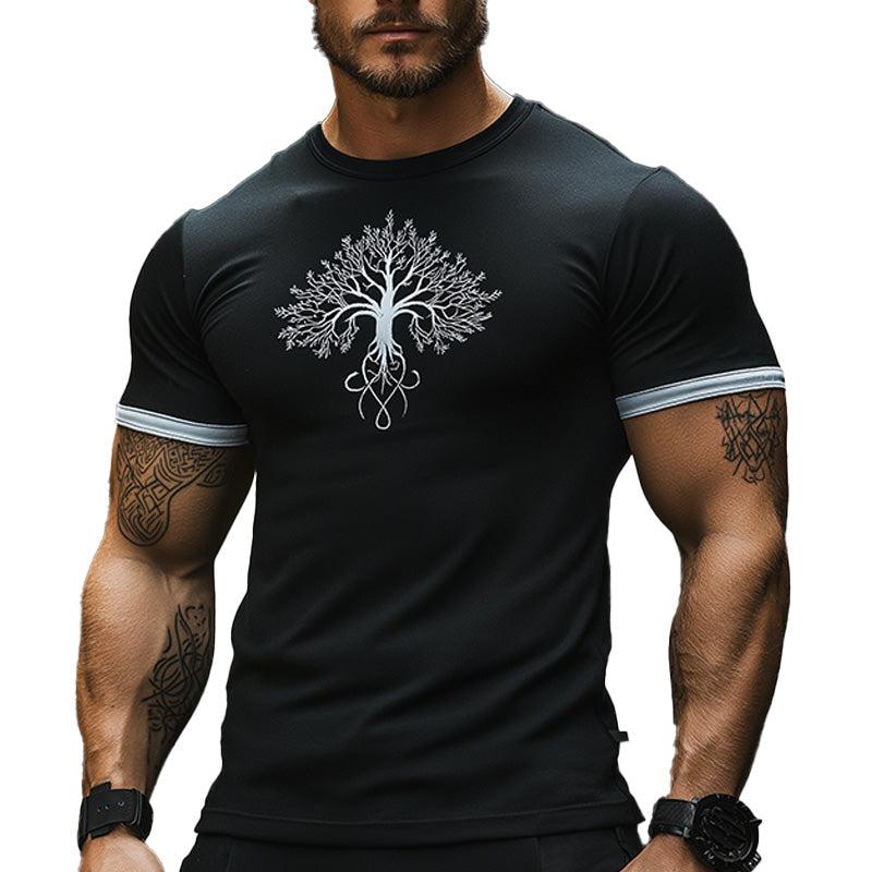 Men's Summer Western Cowboy Style Embroidered Cotton Blended Short Sleeve T-Shirt MTA2256E4P