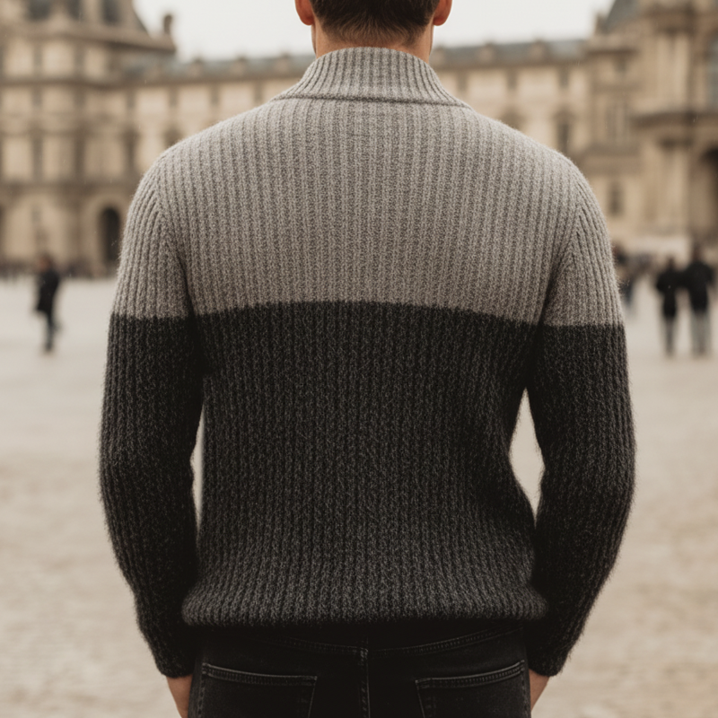 Men's Urban Fashion Gray Color Block Slim Fit Knit Sweater MTA1904K5U