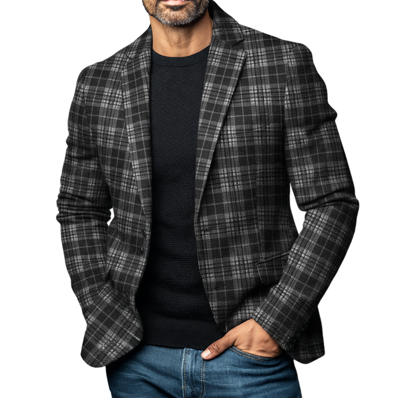 Men's Retro Casual Business Plaid Blazer MTA2926I1TO