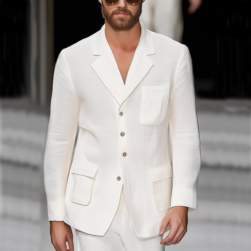 Men's Notch Lapel Single-breasted Textured Blazer MTA2974G4U