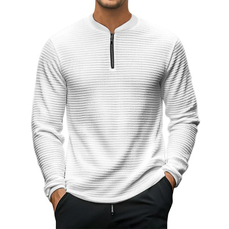 Men's Solid Waffle Long Sleeve Zipper T-Shirt MTA3065G6P