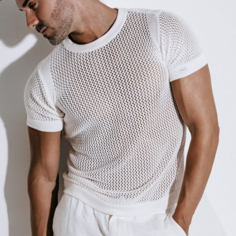 Men's Spring and Summer Fashionable Casual Slim Fit Knitted Short-sleeved T-shirt 66493524K