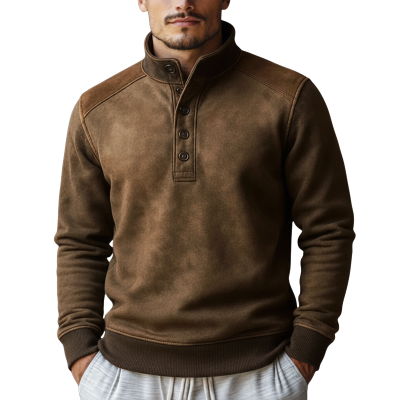 Men's Classic Suede Color-blocked Stand-up Collar Sweatshirt MTA0118K1U